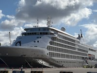 The Silversea's Silver Whisper luxury cruise remains anchored in the port of Montevideo, on February 1st, 2026. (Photo by Ivanna INFANTOZZI / AFP via Getty Images)
