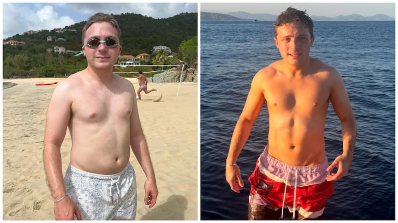 Shake Shane poses shirtless in a swimsuit in 2023, and again in 2026, showing off his newly muscular physique.