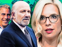 A photo illustration of Jeffrey Epstein, Howard Lutnick, and Ashley Hinson.