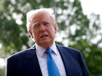 WASHINGTON, DC - APRIL 25: U.S. President Donald Trump speaks to the media as he departs the White House on April 25, 2025 in Washington, DC. President Trump and the first lady are traveling to Rome to attend the funeral of Pope Francis. (Photo by Kevin Dietsch/Getty Images)