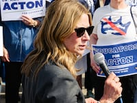 Ohio Democratic gubernatorial candidate and former director of the Ohio Department of Health, Dr. Amy Acton, speaks to supporters during a rally on April 28, 2026 in Cincinnati, Ohio.