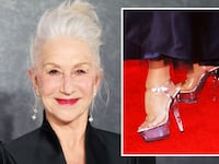 Dame Helen Mirren and a close-up of her shoes.