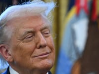 US President Donald Trump looks on during a Mexican Border Defense Medal presentation in the Oval Office of the White House in Washington, DC, on December 15, 2025.
