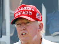 Former President Donald J. Trump at the first tee during the final round of LIV Golf Bedminster
