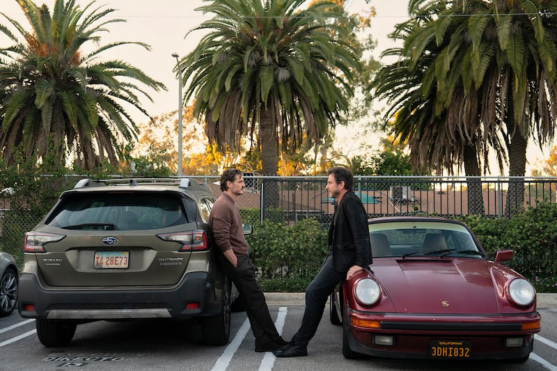 Pedro Pascal and Will Arnett in BEHEMOTH!. Photo by Justin Lubin/Searchlight Pictures. Courtesy of Searchlight Pictures. © 2026 Searchlight Pictures. All Rights Reserved.