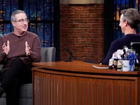 John Oliver during an interview with host Seth Meyers