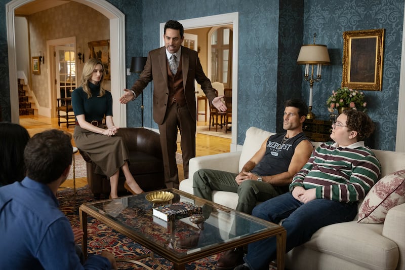 “Baby Vampire” - CBS Original Series Eternally Yours, scheduled to air on XXX (airdate & time from storyline) Pictured (L-R): Allegra Edwards as Liz, Ed Weeks as Charles, Parker Young as Jesse, and Tristan Michael Brown as Mort. Photo: Jan Thijs/CBS ©2026 CBS Broadcasting, Inc. All Rights Reserved.