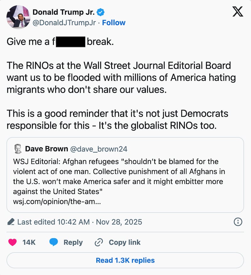 Donald Trump Jr. melts down at The Wall Street Journal.