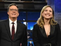 Stephen Colbert and Taylor Tomlinson