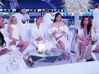 Photo still of Annemarie Wiley, Sutton Stracke, Dorit Kemsley, Crystal Minkoff, Kyle Richards, and Erika Jayne.