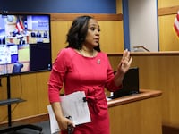 Fulton County District Attorney Fani Willis speaks during a hearing in the case of State of Georgia v. Donald John Trump
