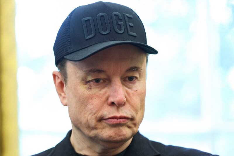 Elon Musk holds a news conference with President Donald Trump