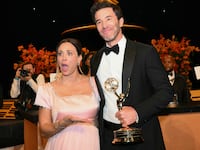 Actress Kaley Cuoco and US actor Tom Pelphrey, winner of the Emmy for Outstanding Supporting Actor in a Drama Series for Task.