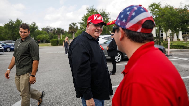 Randy Fine, Republican nominee for 2025 Florida's 6th congressional district special election, reacts, as Florida holds a special election for a U.S. House of Representatives seat vacated by National Security Adviser Michael Waltz, in Ormond Beach, Florida, April 1, 2025.