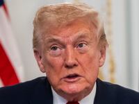 PALM BEACH, FLORIDA - NOVEMBER 27: President Donald Trump participates in a call with U.S. service members from his Mar-a-Lago club in Florida on Thanksgiving Day on November 27, 2025 in Palm Beach, Florida. (Photo by Pete Marovich/Getty Images)