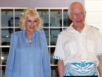 King Charles III and Queen Camilla pose for a photo ahead of the Official Dinner and Reception for the Commonwealth Heads of Government and Delegation, set in the grounds of the Robert Louis Stevenson Museum on October 25, 2024 in Apia, Samoa.