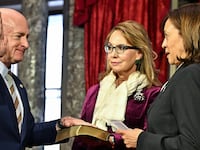 VP Kamala Harris presides over Mark Kelly's swearing-in to the Senate