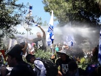 A demonstration against Israeli Prime Minister Benjamin Netanyahu and his nationalist coalition government's judicial overhaul, near the Knesset, Israel's parliament in Jerusalem July 24, 2023.