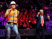 President-Elect Donald Trump dances on stage while the Village People perform "YMCA."