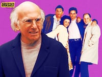 A photo illustration of Larry David and cast of Seinfeld.
