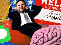 Photo illustrative gif of JD Vance on a beanbag chair