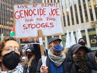 Gaza protesters assemble outside a fundraiser for President Joe Biden’s re-election campaign in New York City.