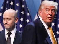 Donald Trump, President of the United States, and Stephen Miller, White House Deputy Chief of Staff, attend a press conference at the NATO Summit at the Presidential Complex in Ankara, Turkiye, on July 8, 2026. The North Atlantic Treaty Organization (NATO) is an international political and military organization established by the North Atlantic Treaty. Its members commit to protecting each other from any threat. The NATO Summit takes place this year in Ankara, where the NATO Public Forum and the NATO Summit Defense Industry Forum are held. (Photo by Klaudia Radecka/NurPhoto via Getty Images)
