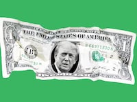 Crumpled one dollar bill with Donald Trump in the portrait space