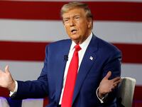 Republican presidential nominee participates in a Fox News Town Hall with Sean Hannity at the New Holland Arena in Harrisburg, Pennsylvania.
