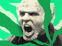 A photo illustration featuring a Skrull from Secret Invasion