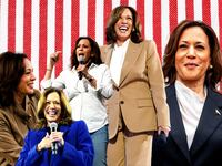 Photo illustration collage of Kamala Harris