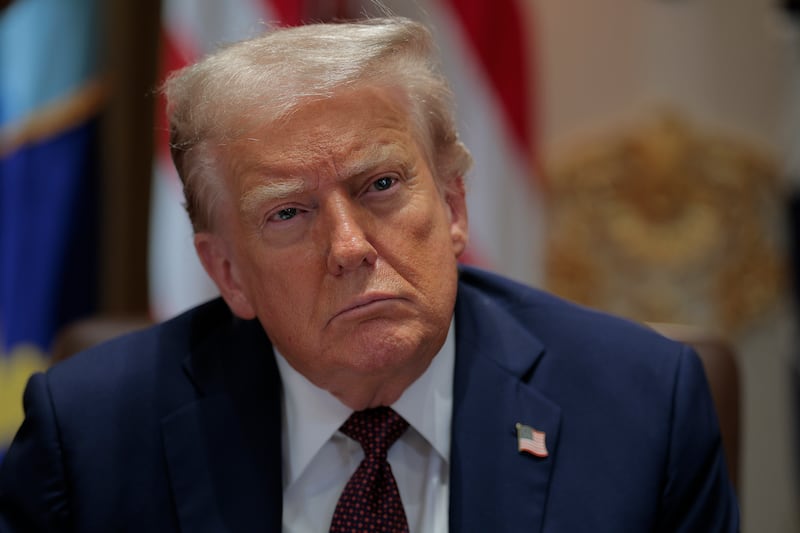 President Donald Trump attends a cabinet meeting with members of his administration in the Cabinet Room of the White House on August 26, 2025 in Washington, DC.