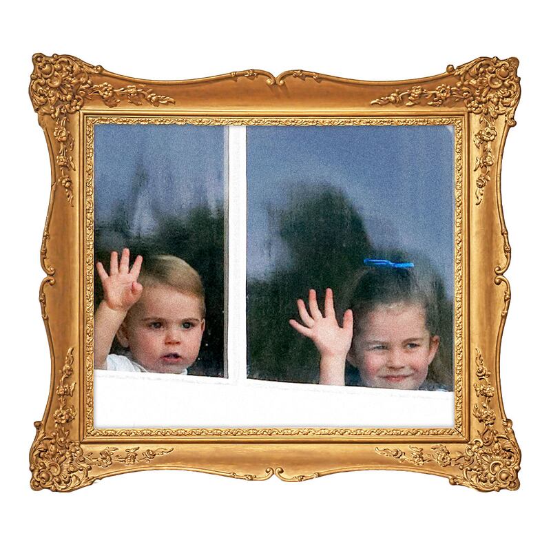 Prince Louis and Princess Charlottewave from a window of Buckingham Palace as they attend Trooping The Colour, the Queen's annual birthday parade, on June 8, 2019 in London, England.