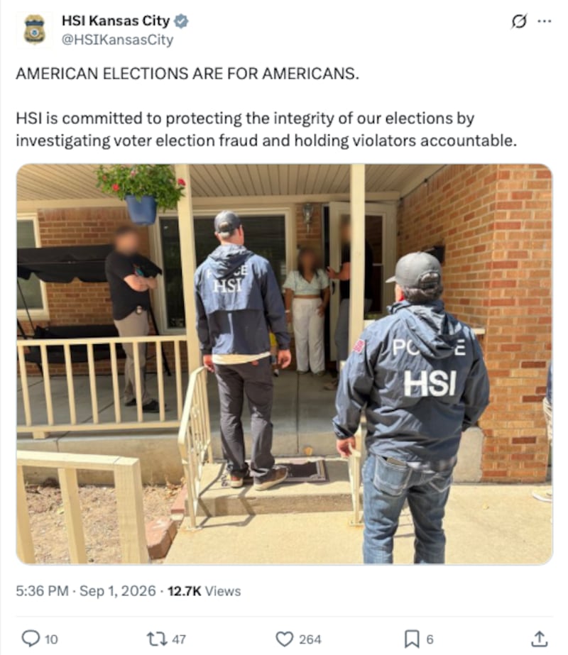 DHS says it is rooting out noncitizen voting ahead of the midterms, and has posted photos of agents going door to door.