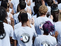 Former President Barack Obama delivers remarks at an AmeriCorps Pledge ceremony.