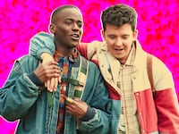 A photo illustration of Ncuti Gatwa as Eric and Asa Butterfield as Otis in Sex Education.