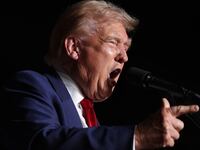 Republican presidential nominee, former U.S. President Donald Trump, speaks during a campaign rally at The Expo at World Market Center Las Vegas.