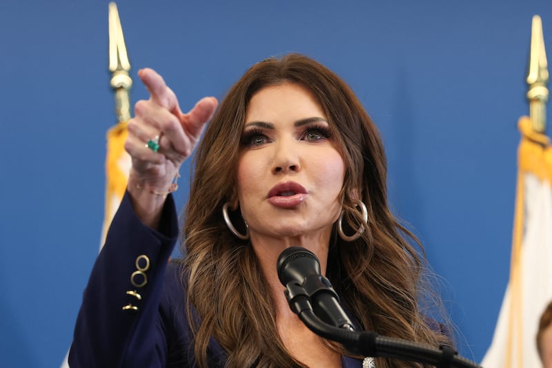 US Secretary of Homeland Security Kristi Noem speaks during a press conference in New York City on January 8, 2026.
