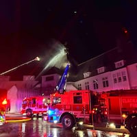 Fire crews respond to the fire at the Timberline Lodge in Oregon.