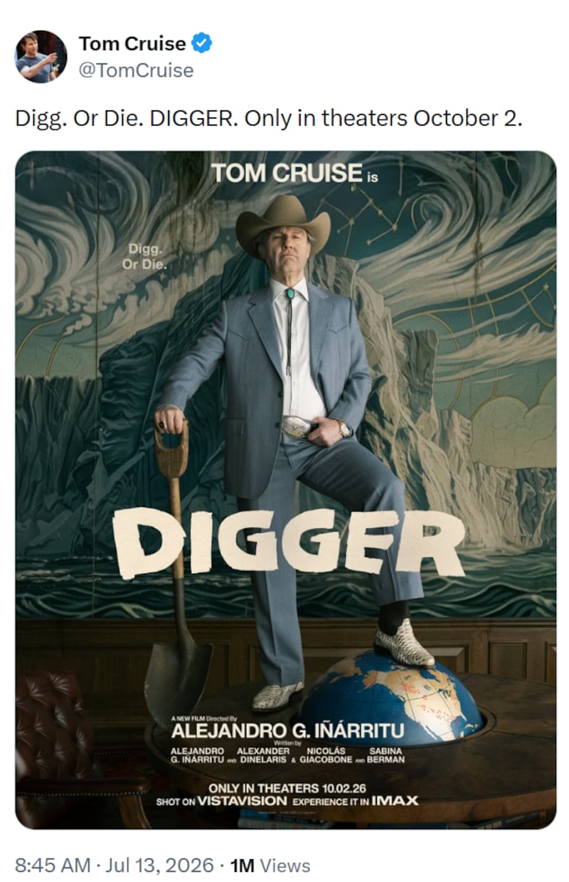 Tom Cruise debuted a shocking transformation for his upcoming film "Digger."