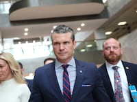 Pete Hegseth attends meetings at the Hart Senate Office Building earlier this month.