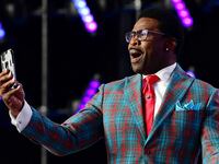 Michael Irvin on stage before the first round of the 2022 NFL Draft at the NFL Draft Theater.