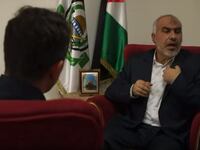 Ghazi Hamad flees from a BBC interview after correspondent Hugo Bachega presses him on Israeli civilian deaths.