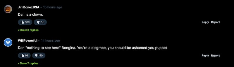 Many comments below the show were scathing.
