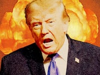 A photo illustration of Donald Trump and an explosion.
