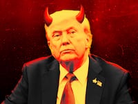 A photo illustration of President Donald Trump with red devil horns.