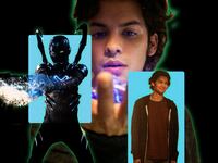 A photo illustration of Blue Beetle in the 2023 film, The Blue Beetle.