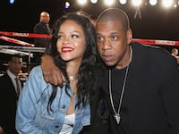 Rihanna and Jay Z attend 2015 Throne Boxing Fight Night at The Theater at Madison Square Garden on January 9, 2015 in New York City.