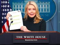 White House Press Secretary Karoline Leavitt references a list of alleged criminals arrested in ICE operations during a news briefing in the James S. Brady Press Briefing Room of the White House on January 26, 2026 in Washington, DC.