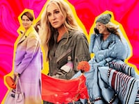 A photo illustration showing Carrie Bradshaw, Miranda Hobbes and Lisa Todd Wexley in ridiciulous outfits on And Just Like That.